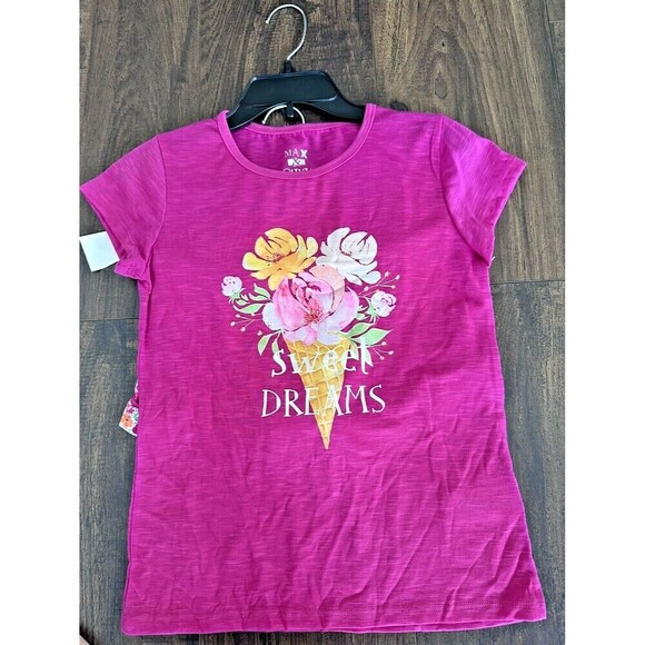 Max & Olivia Big Girls Pajama Set T-shirt and Shorts w/ Scrunchie 3 Piece Pink L - Picture 2 of 4